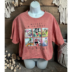Women's Disney Cropped T-Shirt Sz XL Stone Washed Mickey Mouse & Friends Tee Top
